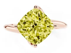 Fancy Yellow Cushion Cut Diamond Solitaire Engagement Ring Set in Rose gold with Classic Plain Band
