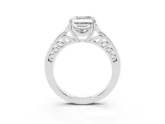 Asscher Cut Diamond Halo Ring Set in Silver with Channel Set Band and Prong Setting