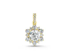 Round Brilliant Cluster Diamond Pendant Set in Yellow gold with Floral Prong Setting