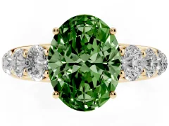 Fancy Green Oval Cut Diamond Solitaire Ring Set in Yellow gold with Pavé-Set Band and Prong Setting