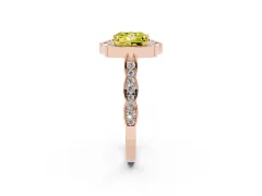 Fancy Yellow Princess Cut Diamond Halo Engagement Ring Set in Rose gold with Milgrain Band and Prong Setting