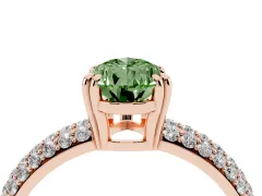 Fancy Green Pear Cut Diamond Solitaire Ring Set in Rose gold with Multi-Row Round Pavé Band and Prong Setting