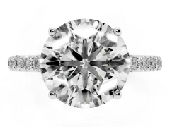 Round Cut Diamond Solitaire Engagement Ring Set in Silver with Round Pavé Band and Prong Setting