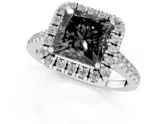 Fancy Black Princess Cut Diamond Halo Pavé Engagement Ring Set in White gold with Prong Setting