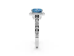 Fancy Blue Radiant Cut Diamond Halo Engagement Ring Set in Platinum with Pavé Band and Prong-Set Center