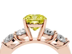Fancy Yellow Cushion Cut Diamond Five-Stone Prong Set Ring Set in Rose gold with Classic Band