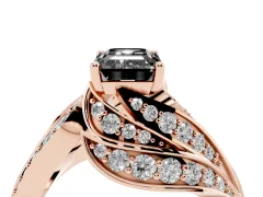 Fancy Black Emerald Cut Diamond Solitaire Ring Set in Rose gold with Layered Twist Pavé Band
