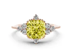 Fancy Yellow Cushion Cut Diamond Cluster Ring Set in Rose gold with Beaded Band