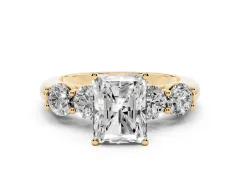 Radiant Cut Diamond Five-Stone Prong Set Ring Set in Yellow gold with Classic Band