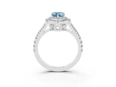 Fancy Blue Pear Cut Diamond Double Halo Ring Set in White gold with Pavé Band