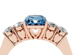 Fancy Blue Radiant Cut Diamond Five-Stone Prong Set Band Ring Set in Rose gold with Polished Band