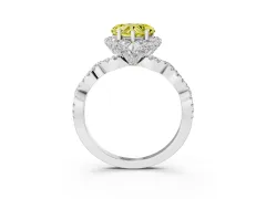 Fancy Yellow Heart Cut Diamond Halo Twist Band Solitaire Ring Set in Platinum with Prong-Set Center Stone