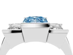Fancy Blue Radiant Cut Diamond Three-Stone Channel Set Ring Set in Platinum with Smooth Polished Band