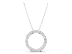 Round Diamond Pavé Circle Pendant Set in Silver with Polished Edges