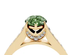 Fancy Green Marquise Cut Diamond Solitaire Pavé Engagement Ring Set in Yellow gold with Prong Setting