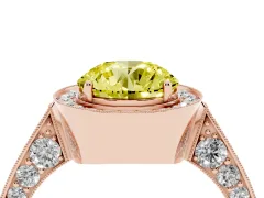 Fancy Yellow Round Cut Diamond Halo Engagement Ring Set in Rose gold with Accent Split Shank Band
