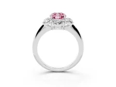 Fancy Pink Cushion Cut Diamond Cluster Halo Ring Set in Platinum with Solitaire Band and Prong Setting