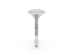 Asscher Cut Diamond Halo Milgrain Pavé Band Ring Set in Silver with Prong Setting