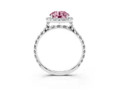 Fancy Pink Round Cut Diamond Halo Ring Set in Silver with Plain Twisted Band