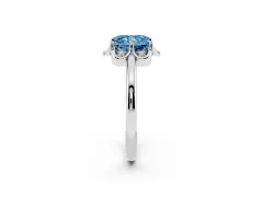 Fancy Blue Radiant Cut Diamond Round Cluster Halo Ring Set in Silver with Solitaire Band and Prong Setting