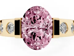 Fancy Pink Oval Cut Diamond Channel-Set Band Ring Set in Yellow gold with Bezel Prong Setting