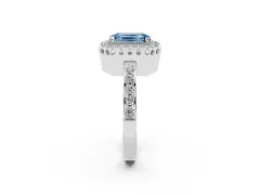 Fancy Blue Emerald Cut Diamond Halo Ring Set in Silver with Pavé Shank and Prong Setting