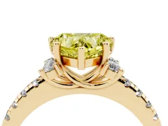 Fancy Yellow Heart Cut Diamond Three-Stone Pavé Ring Set in Yellow gold with Prong Setting