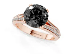 Fancy Black Round Cut Diamond Split Shank Pavé Engagement Ring Set in Rose gold with Prong-Set Center Stone