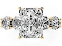 Radiant Cut Diamond Five-Stone Prong Set Ring Set in Yellow gold with Classic Band