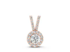 Round Halo Pendant Set in Rose gold with Prong-Set Round Center