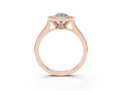 Fancy Blue Pear Cut Diamond Halo Milgrain Pavé Band Ring Set in Rose gold with Prong Setting