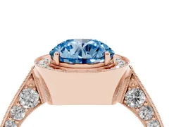 Fancy Blue Round Cut Diamond Halo Engagement Ring Set in Rose gold with Accent Split Shank Band