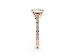 Radiant Cut Diamond Solitaire Ring Set in Rose gold with Brilliant Pavé Band and Prong Setting