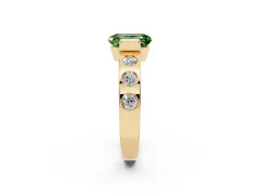 Fancy Green Emerald Cut Diamond Channel-Set Band Ring Set in Yellow gold with Bezel Prong Setting