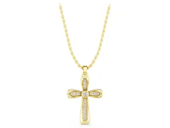 Pavé Round Diamond Cross Pendant Set in Yellow gold with Bezel Outline
