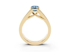 Fancy Blue Emerald Cut Diamond Solitaire Ring Set in Yellow gold with Channel-Set Accent Stones and Prong Setting