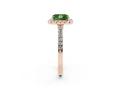 Fancy Green Princess Cut Diamond Halo Pavé Engagement Ring Set in Rose gold with Prong Setting