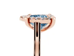Fancy Blue Heart Cut Diamond Cluster Halo Solitaire Ring Set in Rose gold with Prong Setting