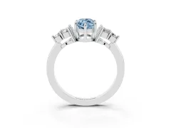 Fancy Blue Marquise Cut Diamond Solitaire Ring Set in White gold with Cluster Accents on Each Side
