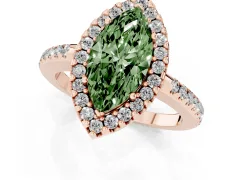 Fancy Green Marquise Cut Diamond Pavé Halo Ring Set in Rose gold with Prong Setting