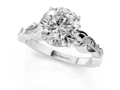 Round Cut Diamond Vine Band Solitaire Ring Set in White gold with Milgrain Prong Setting