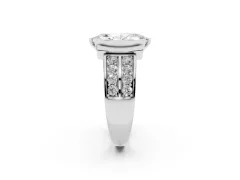 Marquise Cut Diamond Wide Channel Set Band Ring Set in Silver with Bezel Setting