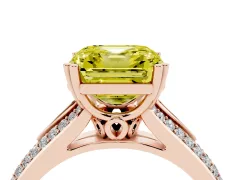 Fancy Yellow Asscher Cut Diamond Split Shank Pavé Engagement Ring Set in Rose gold with Prong-Set Center Stone