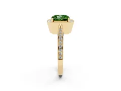 Fancy Green Radiant Cut Diamond Halo Engagement Ring Set in Yellow gold with Accent Split Shank Band