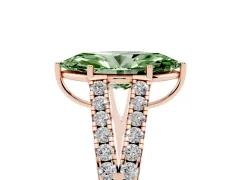 Fancy Green Marquise Cut Diamond Split Shank Pavé Engagement Ring Set in Rose gold with Prong-Held Center Stone