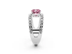Fancy Pink Cushion Cut Diamond Split Shank Pavé Solitaire Ring Set in Silver with Open Shank Design
