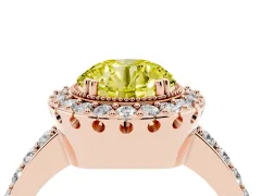 Fancy Yellow Round Cut Diamond Halo Ring Set in Rose gold with Pavé Shank and Prong Setting