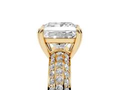 Princess Cut Diamond Solitaire Ring Set in Yellow gold with Multi-Row Round Pavé Band and Prong Setting