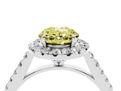 Fancy Yellow Oval Cut Diamond Halo Pavé Engagement Ring Set in White gold with Prong Setting