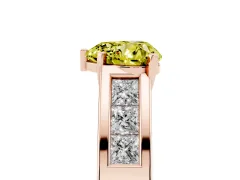 Fancy Yellow Heart Cut Diamond Solitaire Ring Set in Rose gold with Channel-Set Accent Stones and Prong Setting